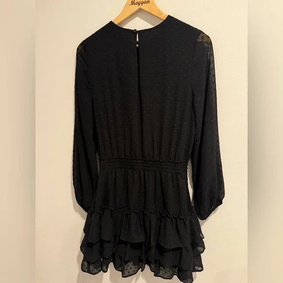 Express women's Long Sleeve Tiered Ruffle Short Black Dress 
size M - Picture 9 of 9